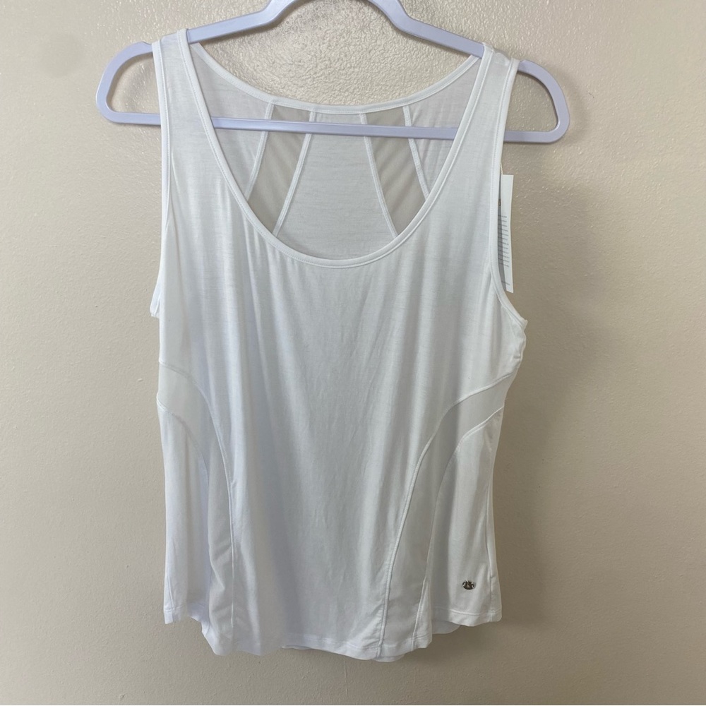 Buffbunny Mesh Panel Stripe White Tank Top NWT - Picture 3 of 8